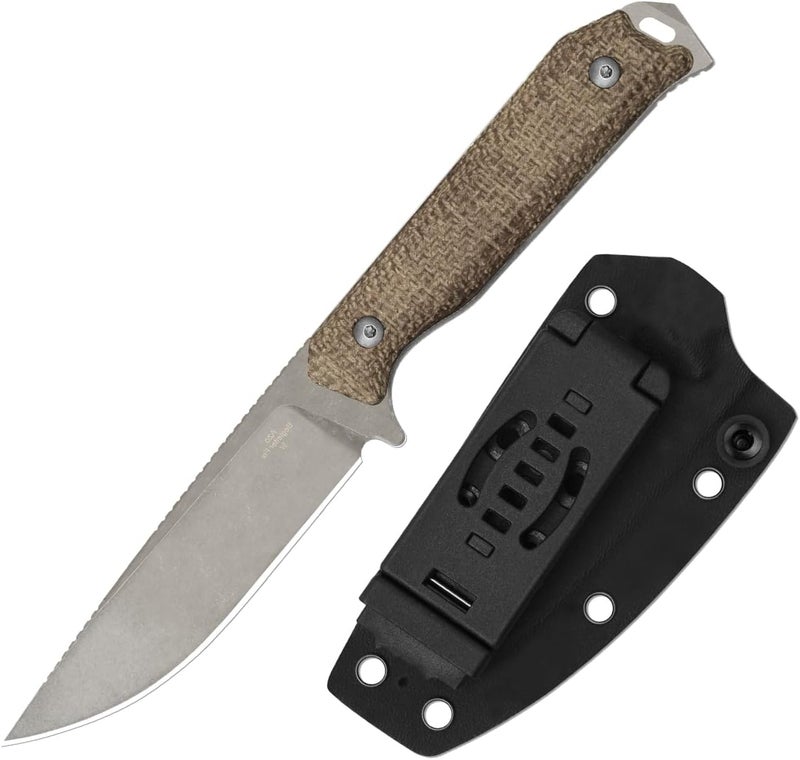 KIZER Begleiter Fix Fixed Blade Knife, 3.78" Drop Point 3V Blade Hunting Knives with Kydex Sheath, Brown Burlap Micarta Handle EDC Knife for Camping Hunting Survival 1045MD1 - Image 1